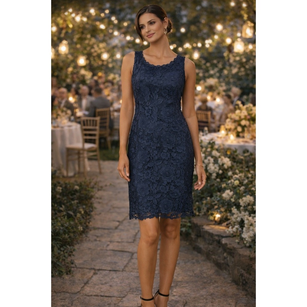 Velvet Graham Spencer Lace Sheath Dress Navy Sleeveless Size L